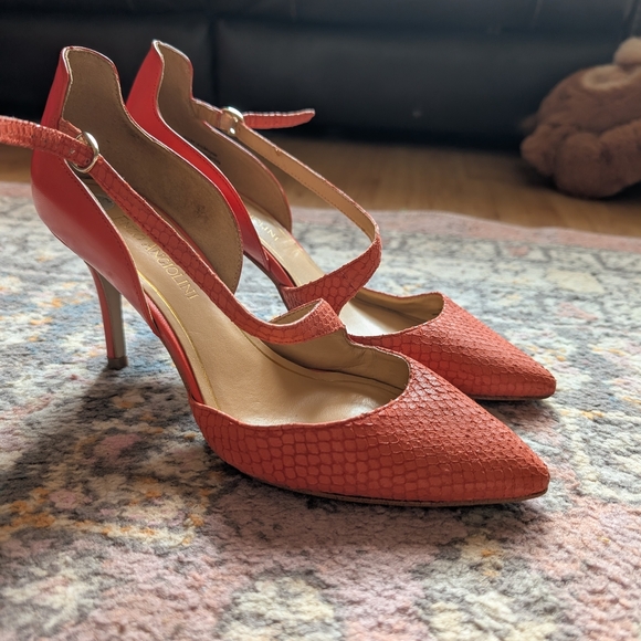 Enzo Angiolini Orange Textured Heels Snakeskin Strappy 6.5 - Picture 1 of 4